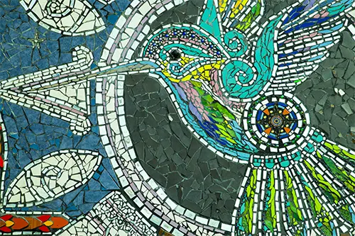 mural made of glass turned into a beautiful hummingbird