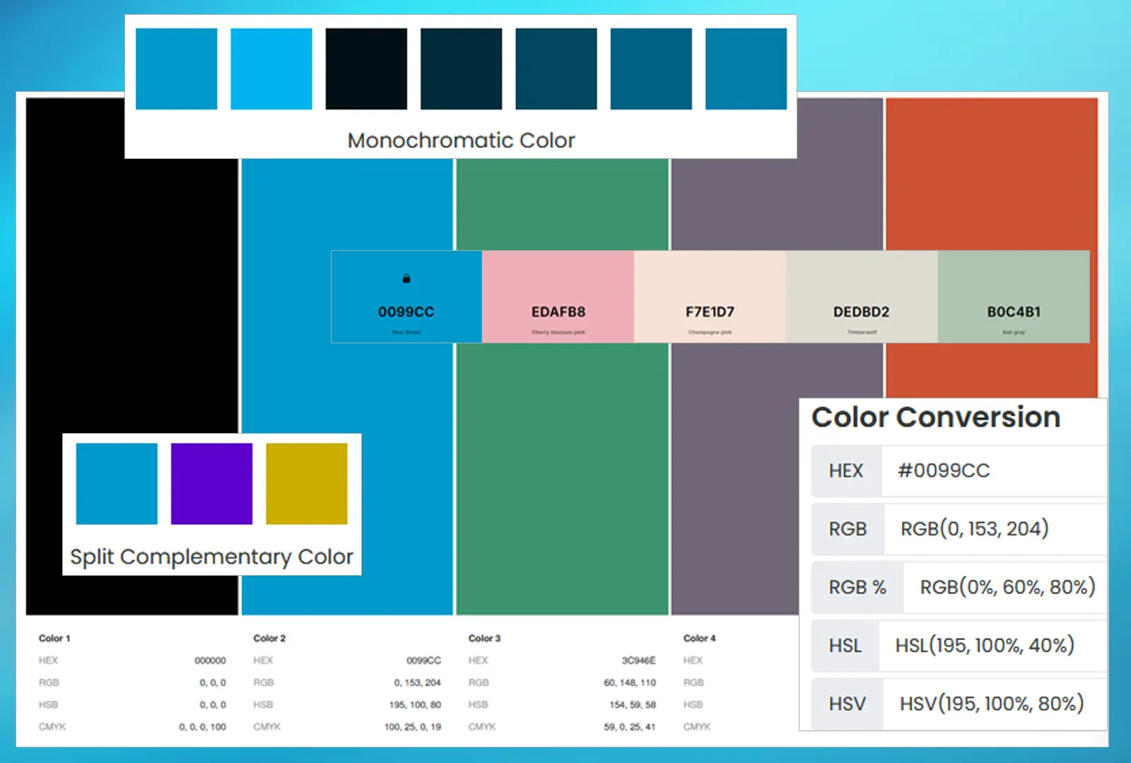 color tools: color palettes and color codes collage